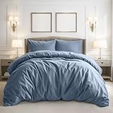 Pure Bedding Duvet Cover Queen Size - 3 Pieces Extra Soft Bedding Set, Includes 1 Duvet Cover 90x90 Inches with Zipper Closure & 2 Pillow Shams, Comforter Not Included, Ash Blue