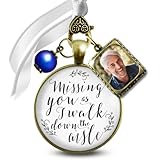 Bouquet Charm Missing You As I Walk Down Aisle Wedding Memorial Jewelry Bridal Pendant Remembrance Photo Frame Blue Bead