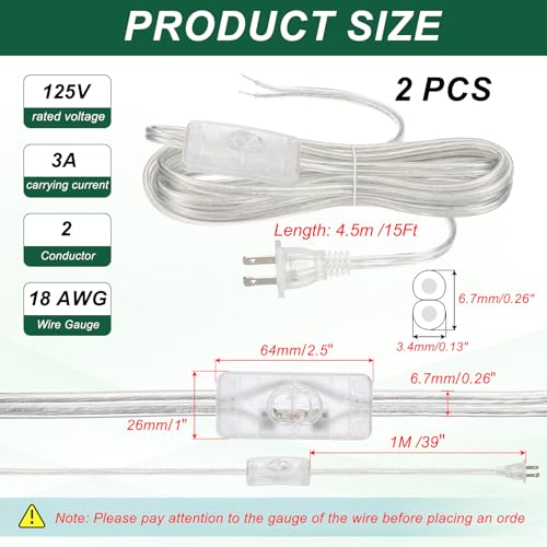 Cordon de rechange pour lampe de 4,6m câble transparent PATIKIL 18 AWG pour projet DIY - 2
