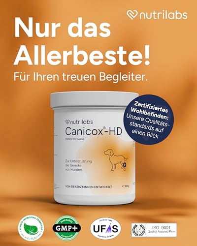 NutriLabs Canicox-HD Gelenk-Pellets für Hunde 500 g - mit MSM, Chondroitin, Hyaluronsäure, Glucosamin & Teufelskralle - Gesundheitsprodukte für Hunde - Nahrungsergänzungsmittel Hund
