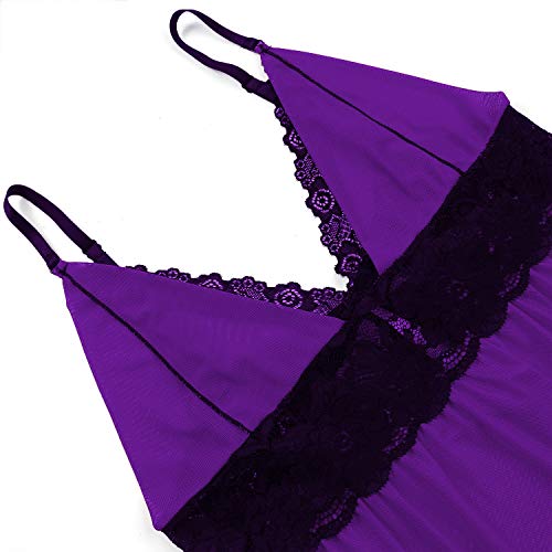 Donnalla Women'S Sexy Plus Size Lingerie - Split Cup Lace Babydoll Sleepwear Chemise Set  thumb #3