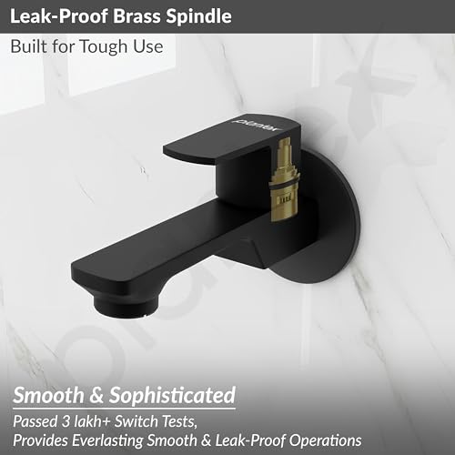 Image of Plantex Single Lever Long Body Bib Tap for Bathroom with Water Saving Aerator /Tap for Wash Basin with Brass Spindle /Wall Mount Bib Tap with Wall Flange and Teflon Tape (SAGA-Black)