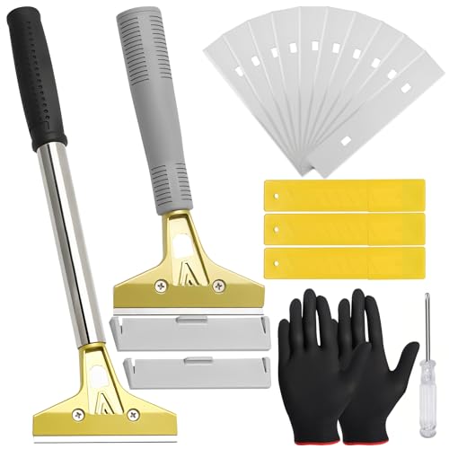 Seconero 2 Pièces Grattoir Vitre, 21cm 30 cm Grattoir Plancha avec 30 Lames en Acier Au Carbone 100mm, Grattoir Peinture pour Carrelage, Papier Peint, Colle, Miroir, La...