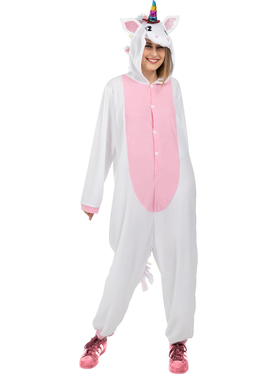 Funidelia | Disfraz de unicornio rosa onesie para hombre y mujer Originales & Divertidos - Disfraz para adultos y divertidos accesorios para Fiestas, Carnaval y Halloween - Talla S-M - Rosa