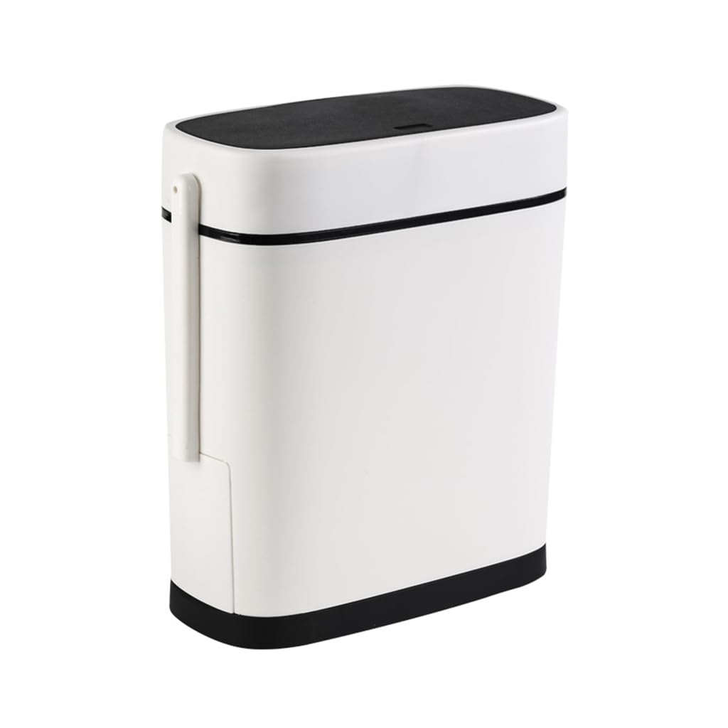 14L Bathroom Trash Can Waste Bin Can with Press Top Lid & Toilet Brush Holder Space Saving Design for Small Space (Black)