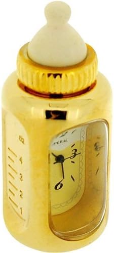 Miniature Gold Plated Metal Baby's Bottle Novelty Collectors Clock IMP1009