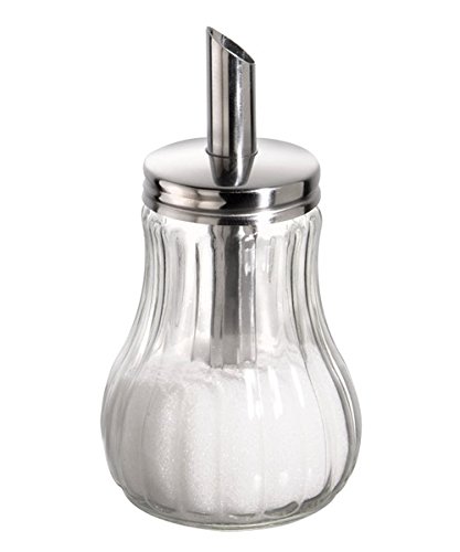 getgastro Zuccheriera in vetro e acciaio inox, tappo a vite in acciaio inox, con tubo dosatore/Ø 8 cm, altezza: 15 cm, contenuto: 0,25 litri | Sun