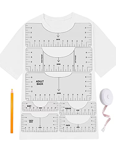 9 Pcs Tshirt Ruler Guide for Vinyl Alignment and Sublimation Blanks,Craft Sewing Supplies Accessories Tools for Heat Press HTV Heat Transfer Vinyl (Transparent)
