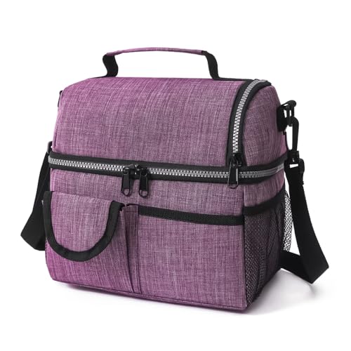 MOJMBSBY Insulated Dual Compartment Lunch Bag - Waterproof Lunch Bag Tote - High Capacity Soft Cooler Lunch Pail - Durable Leakproof Cooler Lunch Handbags for Office Work Office Beach