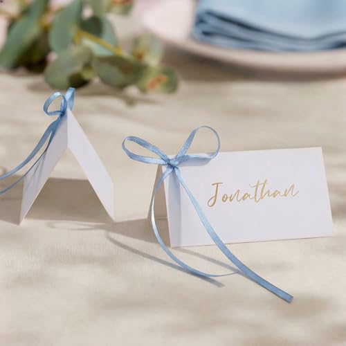 UNIQOOO 50Sets Place Cards for Table Setting - Dusty Blue Pre-tied Bow Table Place Cards, Name Cards for Wedding Dinner Party Events, 4x3.5 In by UNIQOOO - Used condition - Image 8