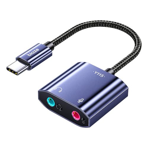 USB C Sound Card, USB C to Headphone and Microphone Jack Audio Adapter External Sound Cards Compatible with Windows, Laptops, Desktops Windows, MAC, Linux, PC, PS5, PS4(Grey)
