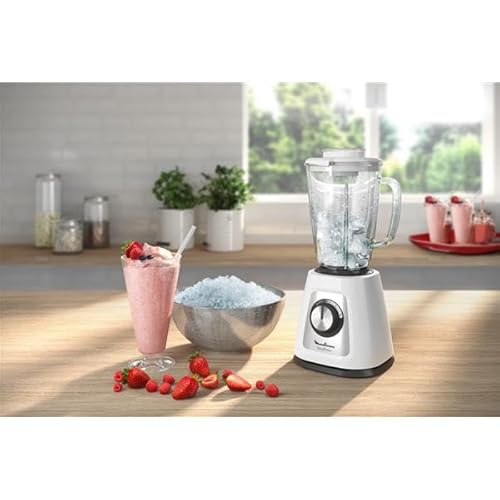 Moulinex Blendforce Cristal - Mixeur 3 vitesses à 4 Lames avec Fonction Glace Pilée et Carafe en Verre Thermorésistant Facile à Nettoyer - 800 W, 1,75 L (réf. LM430110)