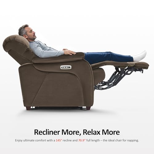 MCombo Power Zero Wall Hugger Recliner Chair for Small Space RV Living Room, Power Recliner with Adjustable Headrest, USB & USB-C Charging Ports, Fabric ST257 (Coffee)