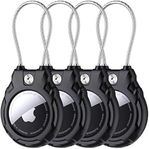 for Airtag Holder with Wire Cable(1st & 2nd Generation), 4 Pack Ultra-Durable Lockable Case for Apple AirTag, Waterproof Keychain Holder for Luggage, Keys, Backpacks, Cars, Bags, and Kids