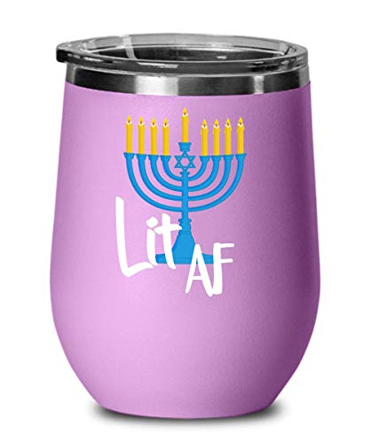 Hannukah Menorah Gifts Lit As Fck Funny Hannukah Wine Tumbler For Men and Women Menorah Hannukah Gifts Candles Hannukah Presents Jewish Gift Ideas Sa