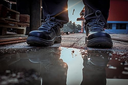 Image of Karam FS15 Black Leather Sporty Safety Shoes for Men | Water Repellent, Antistatic & Antislip | Fiber Toe | Double Density
