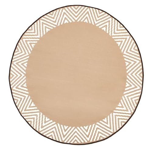 Olympia 180cm Round Plastic mats Rugs Reversible and Recycled for Home, Patio, Backyard, Deck, Picnic, Beach, Trailer, Camping (Beige and White)