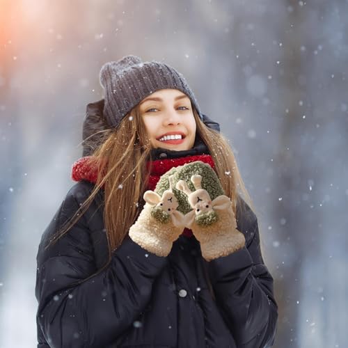 Kids' Gloves - Lamb Wool Animal Design, Sheep Pattern Unisex Mittens | Hanging Neck Full-Finger Fleece-Lined Thick Warm Gloves for Adults and Students, 1 Pair Cute Cartoon Winter Hand Warmers2