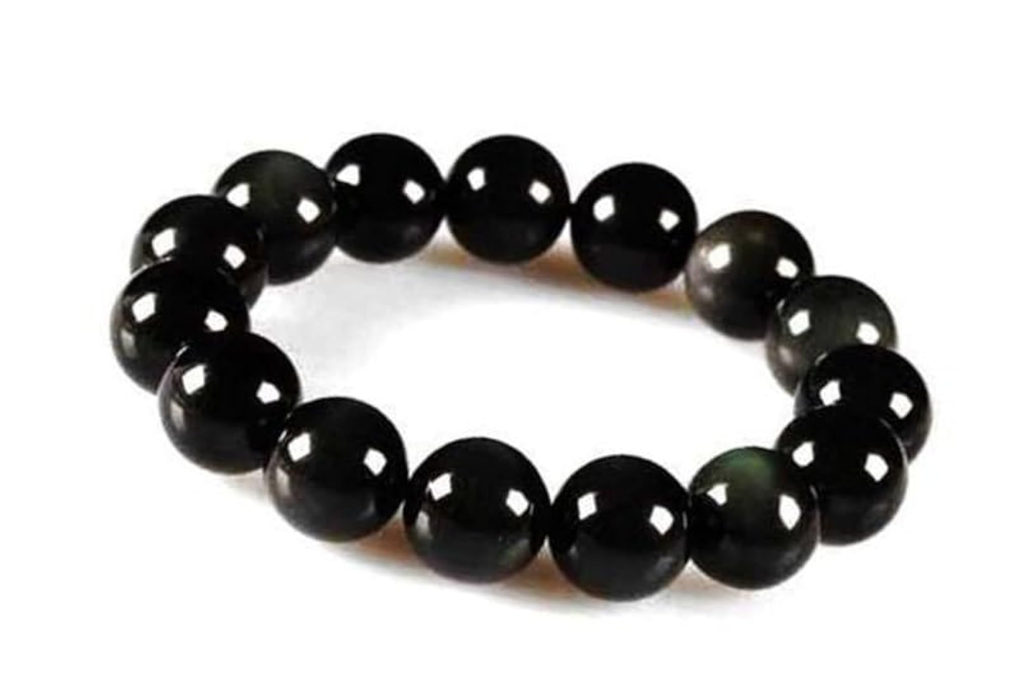 Natural Black Obsidian Smooth Cut Beads Stretch Bracelet, Unisex