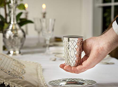 [6 Pack] Laura Stein Premium Designed Disposable, Silver-Like, Plastic Silver Kiddush Wine Drinking Cup With Matching Tray For Wedding, Passover, Shabbat, Havdalah, Or Kids. #TOP7