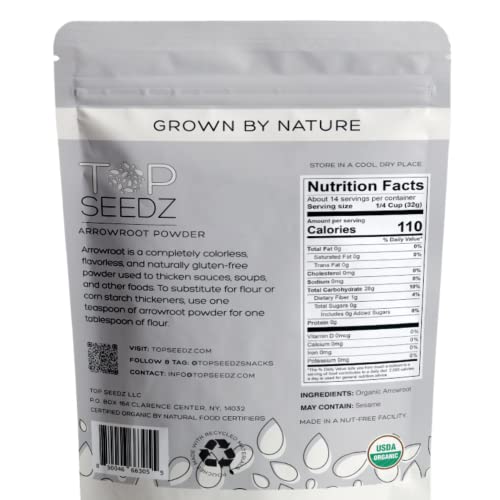 Top Seedz, Certified Usda Organic Arrowroot Powder | Gluten-Free, Grain-Free Flour Or Starch Food Thickener Vegan, Nut-Free, Keto And Paleo Diet | 1Lb Resealable Pouch (Pack Of 2) #TOP1