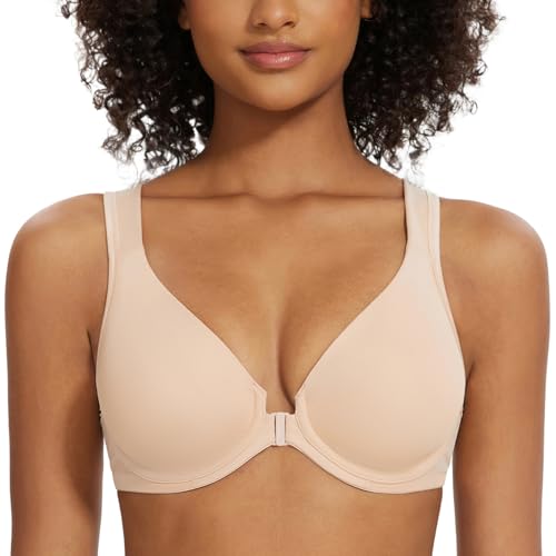 MELENECA Women's Front Closure Bras Plus Size Unlined Underwire Back Support Posture Bra2