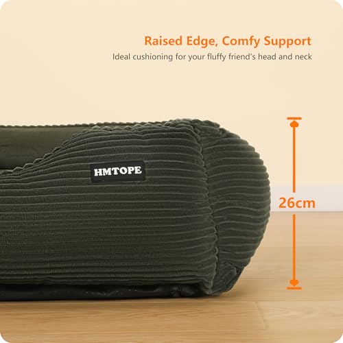 HMTOPE Hundebett, Hundesofa, Hundematte aus Cord, S/M/L, rutschfest, Abnehmbar und Waschbar, Weich und Atmungsaktiv, Olivgrün, 110 x 85 x 27 cm