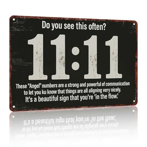 Vintage metal sign "Angel Numbers 11:11 Decorative Sign - Spiritual Inspiration Wall Art for Home Office Bedroom Living Room Dorm 12x8inch Aluminum"