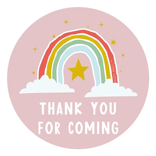 Manta Makes Thank You for Coming to My Party Stickers for Party Bags, 35 x 37mm Round Thank You Stickers for Party Bags, Thank You for Coming to My Party Bag Stickers Sheet (Rainbow Pink)