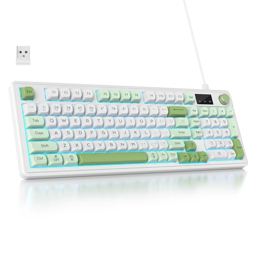Owpkeenthy 96% Wireless Green Keyboard with Knob, 98 Keys Silent Gasket Mouted Mechanical Feeling Membrane Gaming Keyboard 3-Mode Wired/Bluetooth 5.0/2.4G for Win/Mac(98 Green)