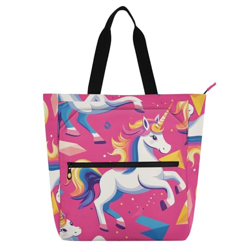 Sac fourre-tout licorne rose en tissu Oxford 600D résistant pour l'école et le travail