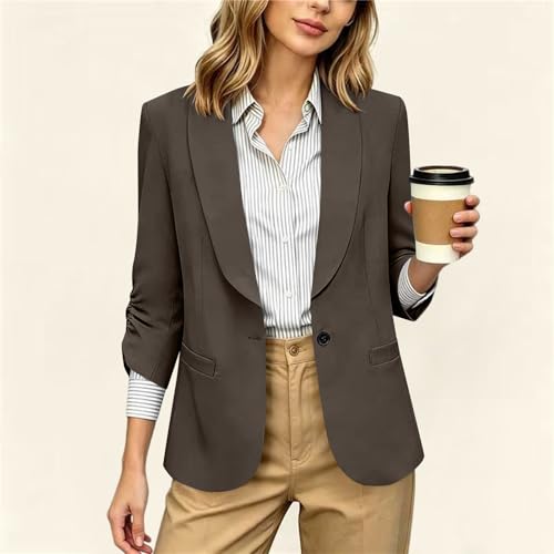 Blazers for Women Business Casual, 2026 Summer Trendy Womens Lapel Collar 3/4 Sleeve Lightweight Blazers Slim Fit Open Front Work Office Suit Jackets Blazer with Pockets 01# Brown XXL — view 2