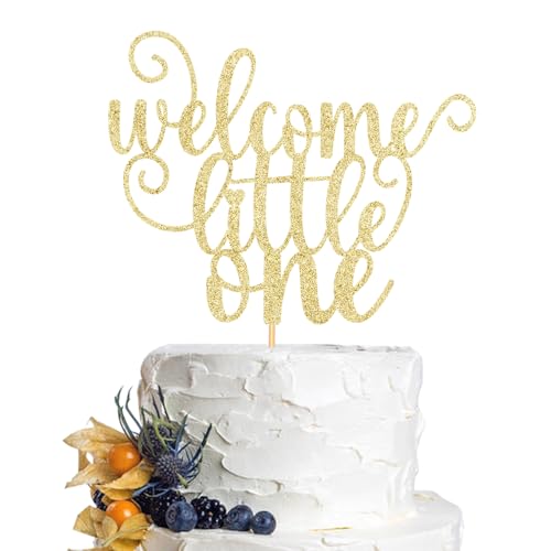 Dcokska Welcome little one Cake Topper，Baby Birthday Party Cake Toppers Decorations,Baby Gender Reveal Decorations/Party Dinner Party Decorations Supplies（ Golden）