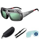 Gafas de Soldadura con Oscurecimiento Automático Ajustables para Energía Solar + 11 Protectores de Repuesto + Correa de Sujeción + Funda - Gafas Proteccion Trabajo y Construccion| 3-Stars