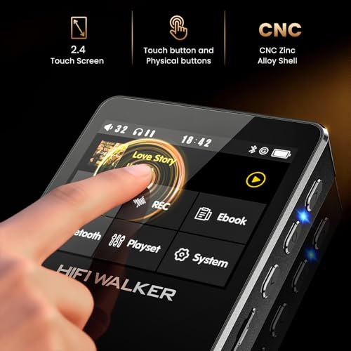 Image of HIFI WALKER Hi-Res MP3 Player with Bluetooth, H2 Touch 2.4 inch HD Touchscreen, DSD /FLAC Lossless Audio Player, 128GB SD Card Included, Supports up to 512GB