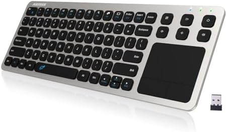 Arteck 2.4G Wireless Touch TV Keyboard with Easy Media Control and Built-In Touchpad Mouse, USB, Full Size, Stainless Steel, Ambidextrous, QWERTY, Smart TV, HTPC