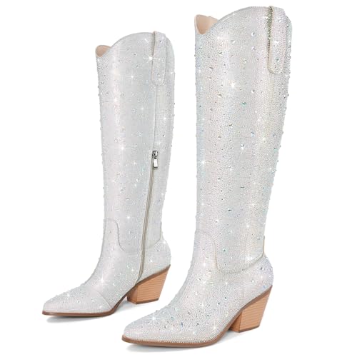 Image of Cowgirl Ankle Boots Cowboy Boots for Women Western Booties Rhinestone Chunky Heel Fashion Comfortable Side Zipper