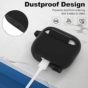 URUCHI AirPods 3. Nesil ile Uyumlu İnce ve Hafif Silikon Kılıf, Yumuşak Esnek Tasarım, Anahtarlıklı, Kablolu ve Kablosuz Şarj Uyumlu – Siyah (A2564 A2565 A2566)