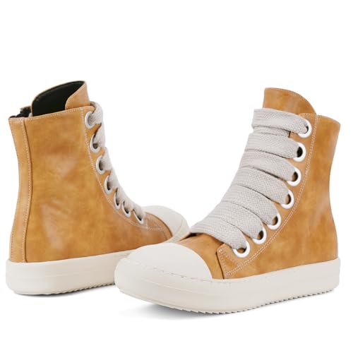 Image of IMPREMEY Women's High Top Sneakers Lace Up PU Leather Shoes with Thick Soles and Zipper, Fashionable Walking Shoes