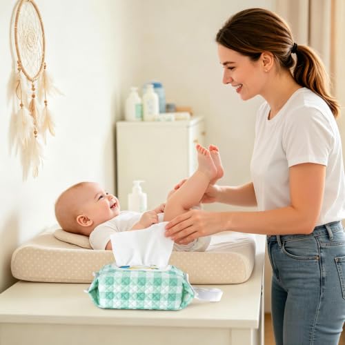 Quilted Baby Wipe Holder, Diaper Pouch Hanging Wet Wipes Bag - image 5