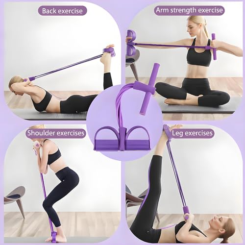 JunD Multifunktionales Zugseil 6-Tuben Pedal-Widerstandsband Sit-Up Zugseil Bauchtrainer für Zuhause Beintrainer Po Trainer NBR Tuben Schaumgriffe Yoga Pilates, Lila