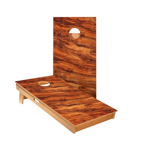 Skip's Garage Wavy Wood Cornhole Boards - Includes (2) Boards (Resin Bags) + (1) Carry Case, (2) Hole Lights & (2) Edge Lights