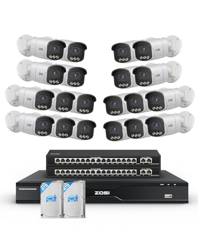 Image of ZOSI 32CH 4K PoE Security Camera System, 20pcs 8MP True Full Color Night Vision Outdoor PoE Cameras, Person Vehicle Detection, 2 Way Audio, Spotlight Siren, 32CH NVR with 8TB HDD for 24 /7 Recording