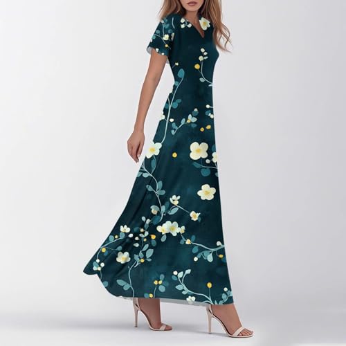 ZEFOTIM Long Dresses for Women 2025 Cocktail Floral Dress Short Sleeve V Neck Dresses3