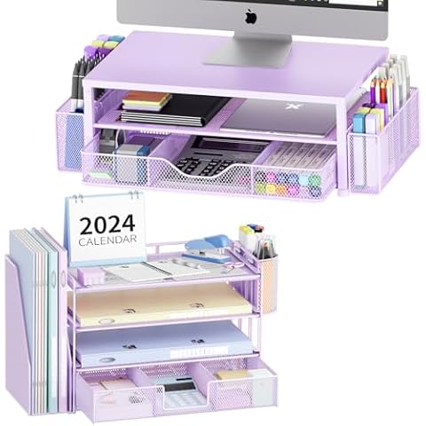 OPNICE Desk File Organizer with Monitor Stand(Purple) Cover