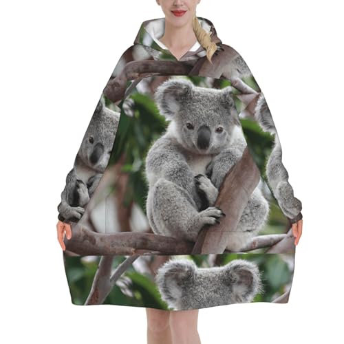Sweat à capuche couverture unisexe en flanelle koala avec poches