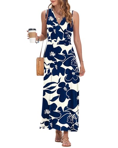 Image of AUSELILY Womens Maxi Dress Summer Sleeveless Wrap Long Dresses with Pockets | V-Neck Wrap Sleeveless Sundress, fits formal, casual, beach, vacation & daily wear