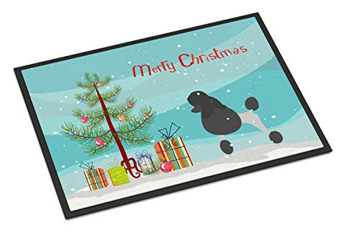 Caroline's Treasures BB2957MAT Poodle Merry Christmas Tree Doormat 18x27 Front Door Mat Indoor Outdoor Rugs for Entryway, Non Slip Washable Low Pile, 18H X 27W