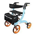 zxmeimm Electric Wheelchair Folding Rollator Walker with Dual Brakes, Seat and Detachable Storage Bag, Adjustable Height Blue-Withoutpedals