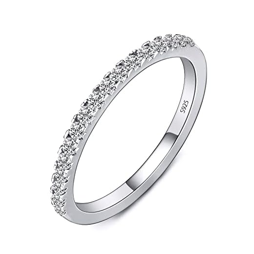 FCINOS Half Eternity Ring for Women, S925 Moissanite Stackable Engagement Ring, Promise Wedding Bands Sterling Silver Ring, Clarity Unisex Diamond Simulated Anniversary Rings…